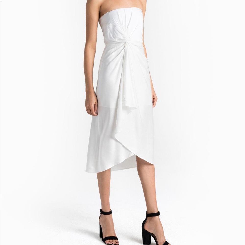 A.L.C. Roya Dress in White / Eggshell Midi Knotted Strapless